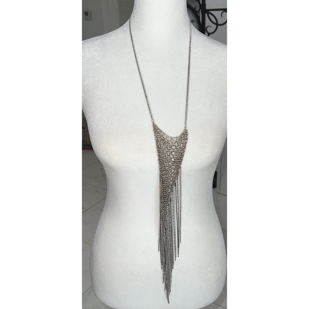 Zara Silver Tone Chain Fringe Statement Necklace Limited Edition(../b61)